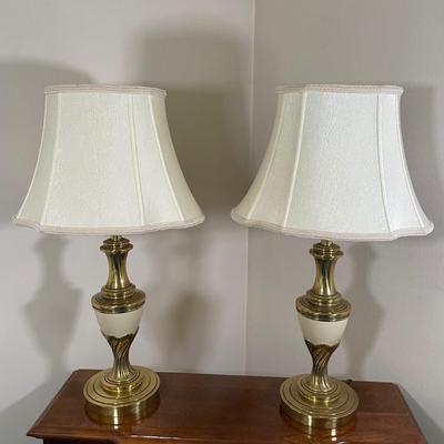 LOT 55F: Pair Of Matching Waterford Brass & Porcelain Lamps