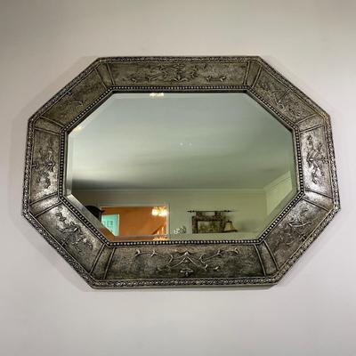 LOT 59F: Large Octagon Shaped Mirror w/ Sconces