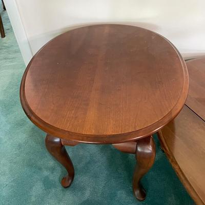 LOT 64F: Broyhill Round End Table & Oval Drop Leaf Table