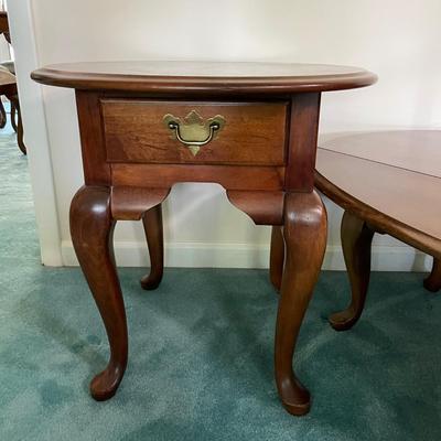 LOT 64F: Broyhill Round End Table & Oval Drop Leaf Table