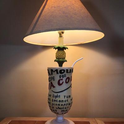 LOT 96B: Pina Colada Recipe Lamp, Kate McRostie 3D Art Prints, Glass Drink Dispenser & Booze Signs