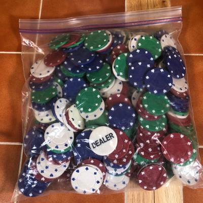 LOT 97B: Poker Collection - American Atilier Poker Hand Casino Royale Corkback Coasters & Dessert Plate Set 5367 w/ Chips, Wooden Chip...