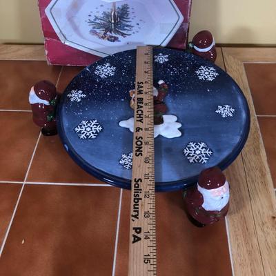 LOT 98B: Lenox Marble Yuletide Snowman Cheeseboard, Harry and David Cheese Spreaders, Christmas Wine Glasses, 2002 Home Interiors Santa...