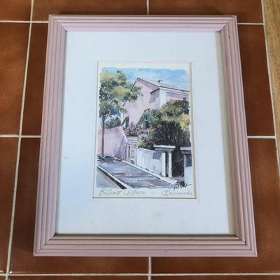 LOT 101B: Joan Forbes Signed Bermuda Prints, Eugeina C Costa Rica Signed Print & More Tropical Art Prints in Pink Frames