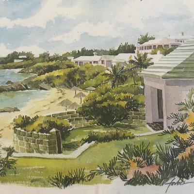 LOT 101B: Joan Forbes Signed Bermuda Prints, Eugeina C Costa Rica Signed Print & More Tropical Art Prints in Pink Frames