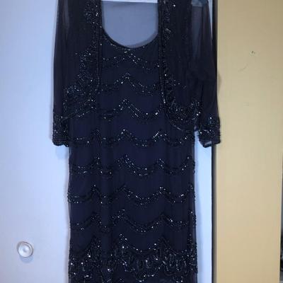 LOT 108B: Pisarro Nights Size 14 Beaded Dress w/ Matching Shawl & Laurence Kazan Dress Size XL