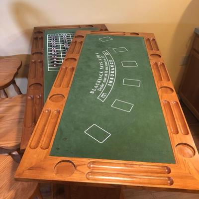 LOT 111B: Reversible Game Table / Bar w/ 3 Oak Furniture Swivel Bar Stools