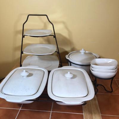 LOT 118B: Alco Industries White Serving Dishes w/ Metal Stands
