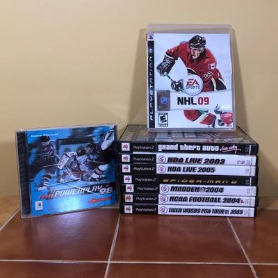 LOT 119B: Playstation 3 NHL 09, NHL Power Play '98 CD-ROM w/ PS2 Games - Spider-man 2, Grand Theft Auto: Vice City, NBA Live 2003 & 2005,...