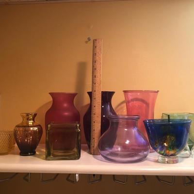 LOT 131B: Colorful Glass Collection incl. Beautiful Multicolor Hand Blown Vase / Bowl