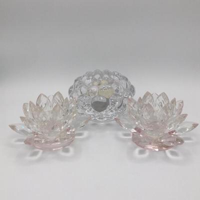 LOT 141K: Crystal Collection - Orrefors Raspberry Votive & Shannon Lotuses