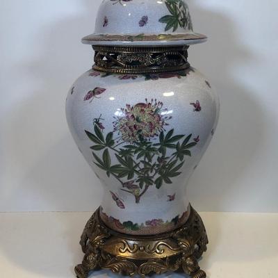 LOT 159K: Large Ornate Asian Style Lidded Urn Vase w/ Matching Potpourri Dish