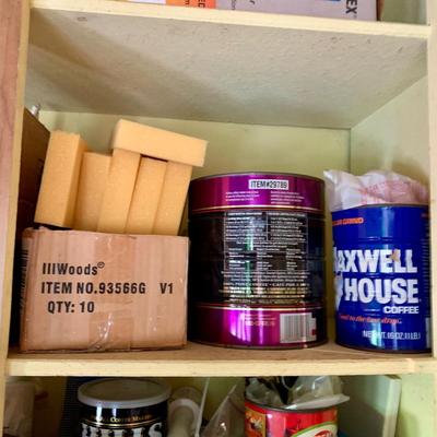 LOT 175 G: Garage Shelf Clear Out: Cleaners, Light Bulbs, Screws, Tape, Glue, Caulk, Fix A Flat, & More