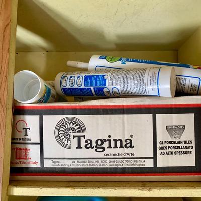 LOT 175 G: Garage Shelf Clear Out: Cleaners, Light Bulbs, Screws, Tape, Glue, Caulk, Fix A Flat, & More