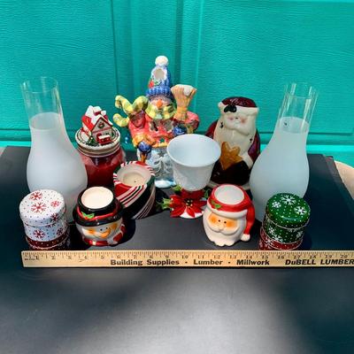 LOT 183 G: Christmas Candle Collection: Candles, Tea Light Votives, Frosted Glass Candle Covers, Lenox, Lillian Vernon, Marjolein Bastin,...