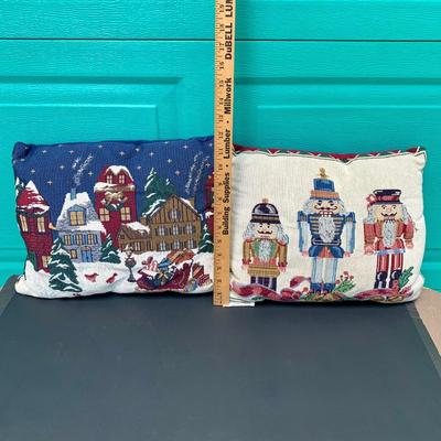 LOT 184 G: Christmas Decor Collection: Throw Pillows, Nutcrackers, Misaka Crystal Angel Candle Holder, Poker & Wine Santas, Musical Wind...
