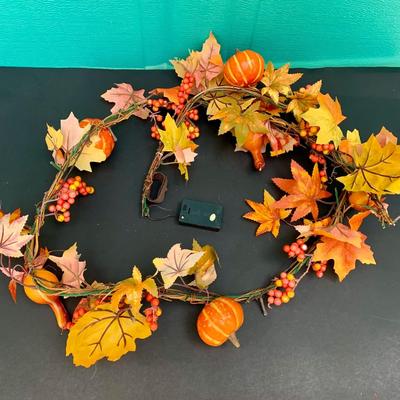 LOT 186 G: Fall Decor & Dinner Collection: Beautiful Pumpkin Tureen, Large Turkey & Vegetable Platter, Fall Leaves Garland w/ Lights, & More