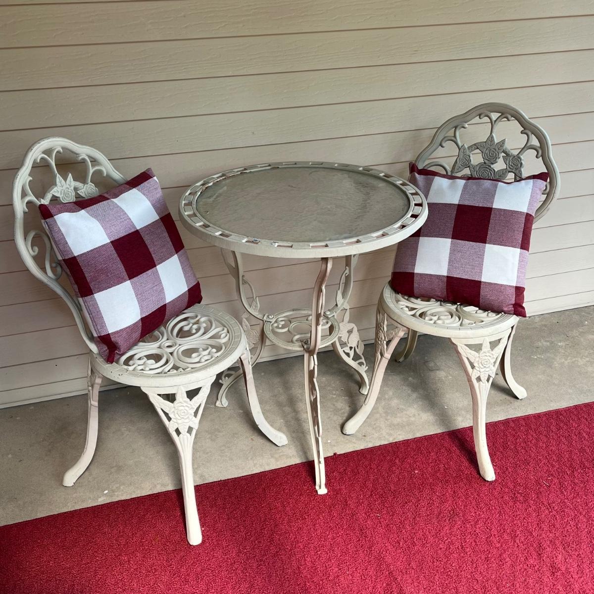 LOT 195 O Cast Iron GlassTop Table and Two Chairs