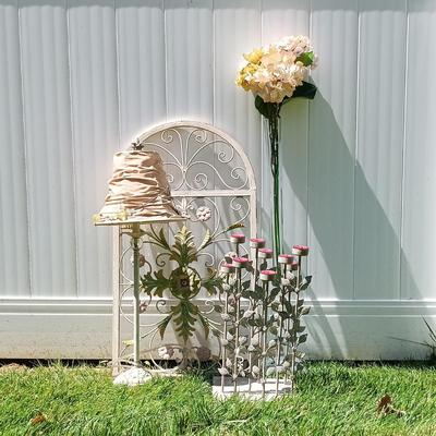 LOT 233F: Metal Decor w/ Shabby Chic Style Lamp & Eiffel Tower Vase