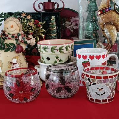 LOT 257S: Vintage Crystal Falls Village Abbey & Apothecary, Yankee Candle Crackle Glass Holders, Island Creek Votive & More