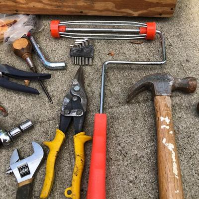 LOT 275G: Variety of Tools incl. Socket Wrench, Hammers, Wooden Tool Box & More