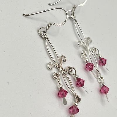 LOT 286J: Pink Beaded Double Strand Sterling Silver Necklace with Matching Bracelet and Similar Earrings