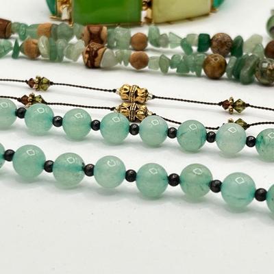 LOT 307J: Green Colored Costume Jewelry: Bracelet, Neclaces, and Earrings