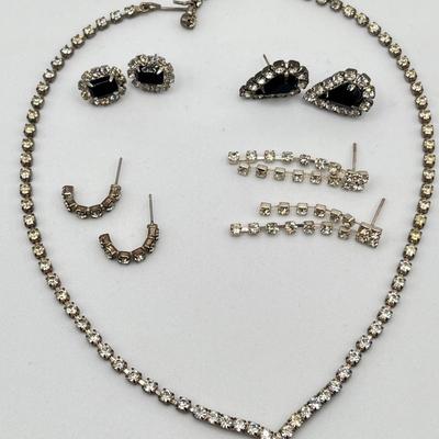 LOT 312J: Silvertone Rhinestone Jewelry: Necklace and Earrings