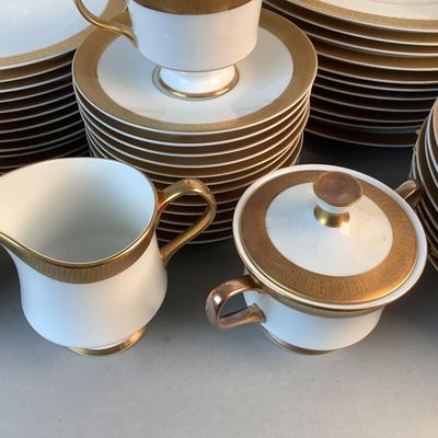 1076 Large Set of Sango China "Georgetown" White with Gold Trim