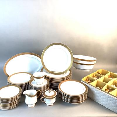 1076 Large Set of Sango China "Georgetown" White with Gold Trim