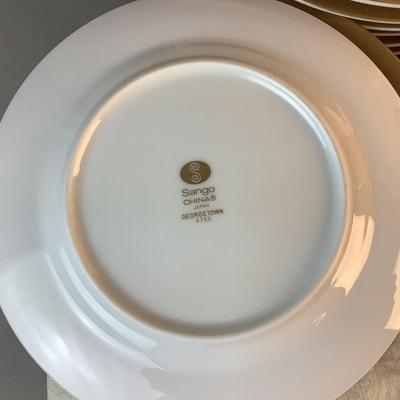 1076 Large Set of Sango China "Georgetown" White with Gold Trim