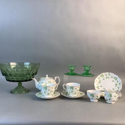 1079 Vintage Aynsley Clover Tea Set with Glass Candlesticks and Pedestal bowl