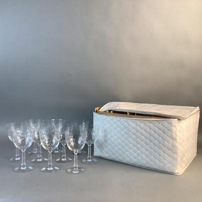 1082 Lot of 10 Crystal Wine Goblets with Storage Container