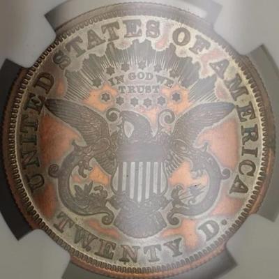 1875 $20 Liberty Double Eagle Proof Pattern Coin J-1448 NGC PF-61 WW Not Gold