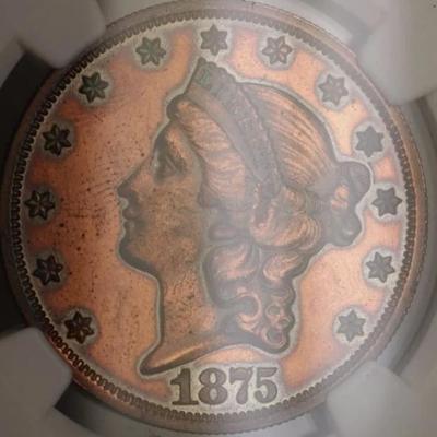 1875 $20 Liberty Double Eagle Proof Pattern Coin J-1448 NGC PF-61 WW Not Gold