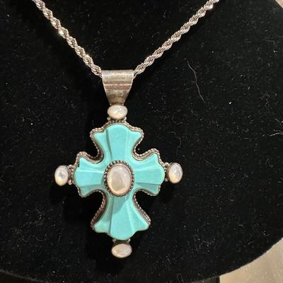 Sterling turquoise cross - signed