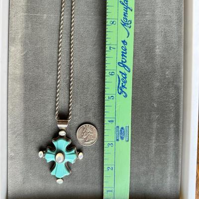 Sterling turquoise cross - signed