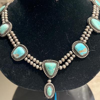 Native American pawn silver & turquoise squash blossom