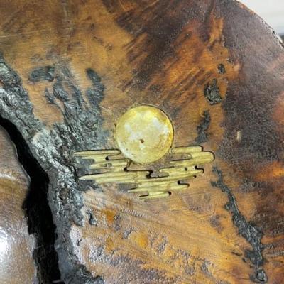 Vintage Unique Japanese George Nakashima Style Walnut Decor 32" Tall with Applied Bone Carvings in Good Condition.