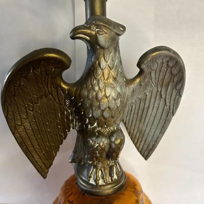 Antique Large Amber Glass Hollywood Regency with cast Iron Eagle and Brass Base