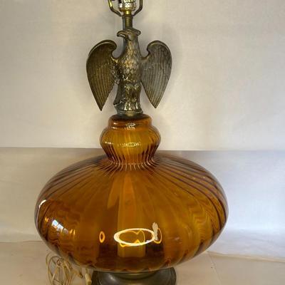 Antique Large Amber Glass Hollywood Regency with cast Iron Eagle and Brass Base
