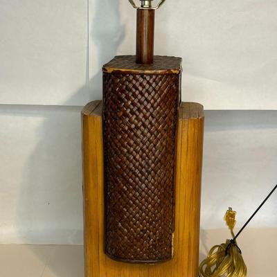 Mid-Century Bamboo Weave Wooden Table Lamp