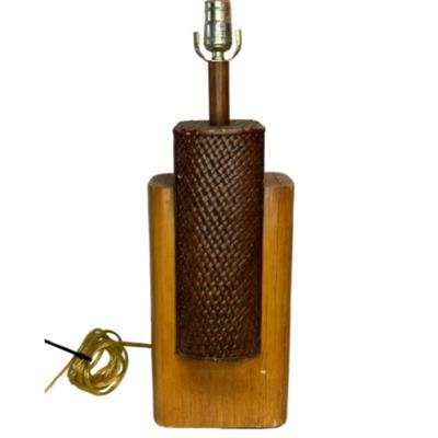 Mid-Century Bamboo Weave Wooden Table Lamp