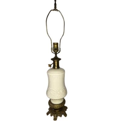 Mid-Century c. 1950-60s Paul Hanson White Opaline Lamp with Brass Detail