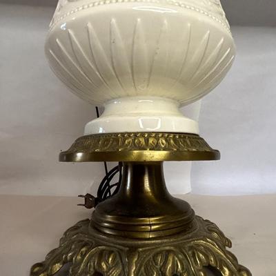 Mid-Century c. 1950-60s Paul Hanson White Opaline Lamp with Brass Detail