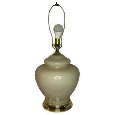 Mid-Century Modern Antique White Glass Bulbous Ginger Jar Urn Table Lamp