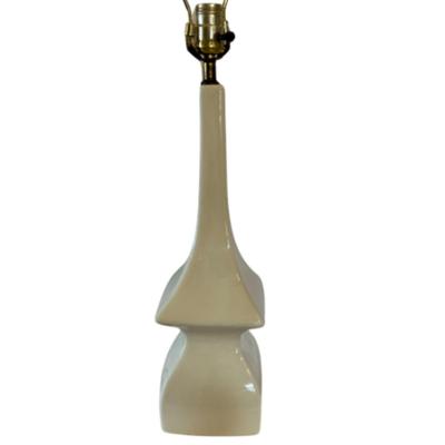 Vintage 1950s White Glazed Pagoda Table Lamp by Leviton