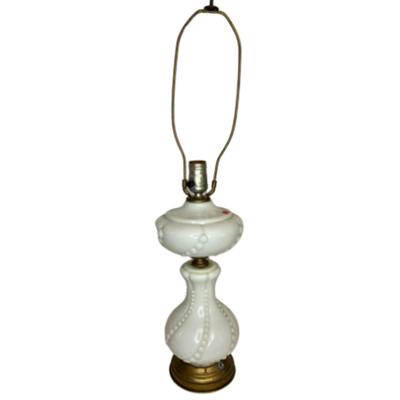 Vintage Art Deco Milk Diamond Cut Modern Revival Milk Glass Table Lamp