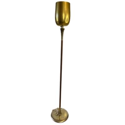 Vintage c 1950s Brass Stemmed Tulip Shade Torchiere with Solid Brass Base