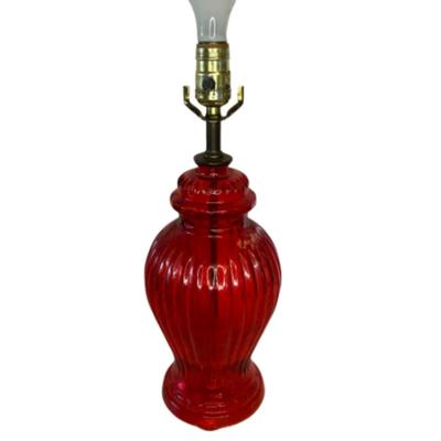Vintage c 1950s Underwriters Laboratories Red Glass Translucent Table Lamp